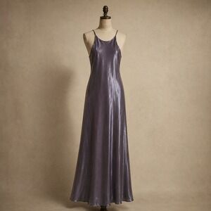 Vtg 90s Night Way Collections Iridescent Purple Maxi Halter Dress 10 Metallic